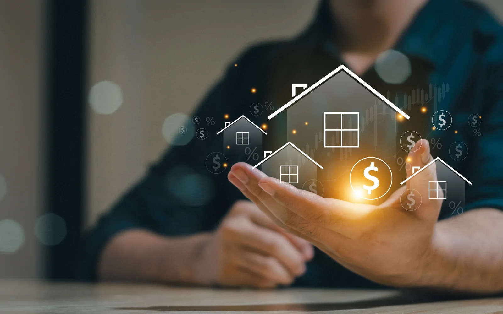 Investor holding a house and finance icon graphic representing private real estate lending with Kaplan Lending in the Lehigh Valley